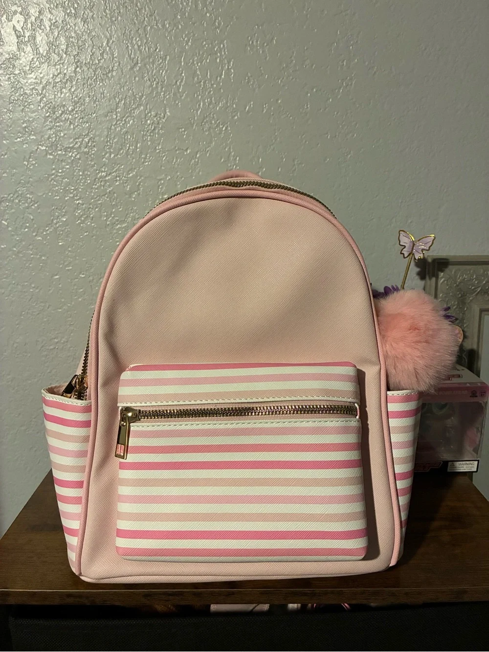 Like Dreams Pink/White Striped Girls Zip Backpack with Top Handle